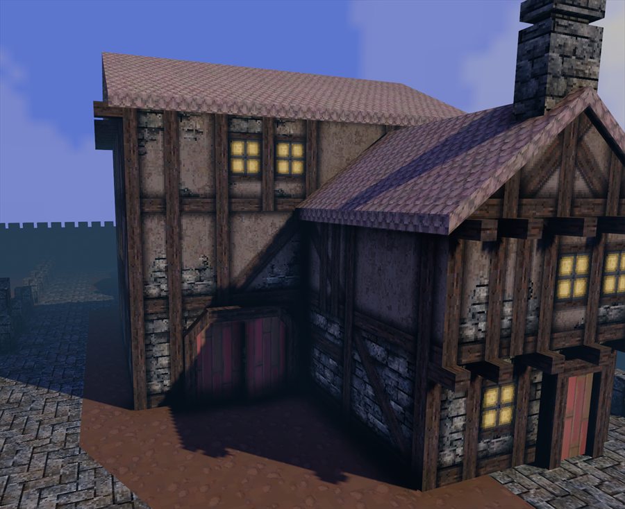 Timber-framed townhouse built from the Daggerfall-like texture pack