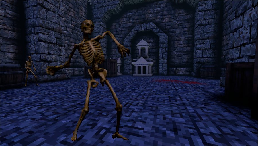 Skeleton enemy sprite in a stone dungeon